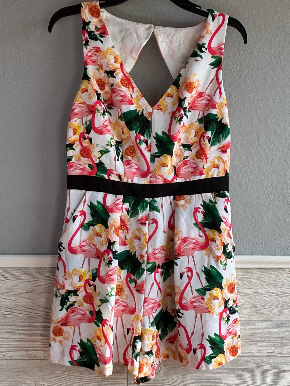 Nicole by Nicole Miller Flamingo & Floral Romper with Keyhole Back - Size 2